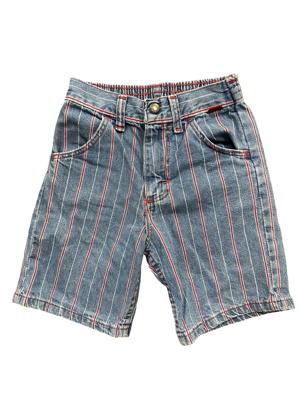 VTG Wrangler Striped Denim Shorts SZ 6 Red White Blue High Rise Retro USA Style